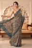 Teal And Beige Cotton Printed And Woven Border Saree