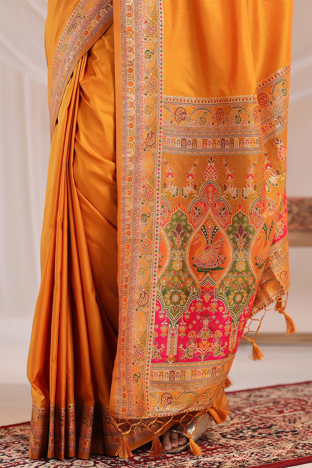 Mustard Soft Silk Kalamkari Woven Saree