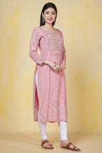 Pink Cotton Silk Printed Kurti