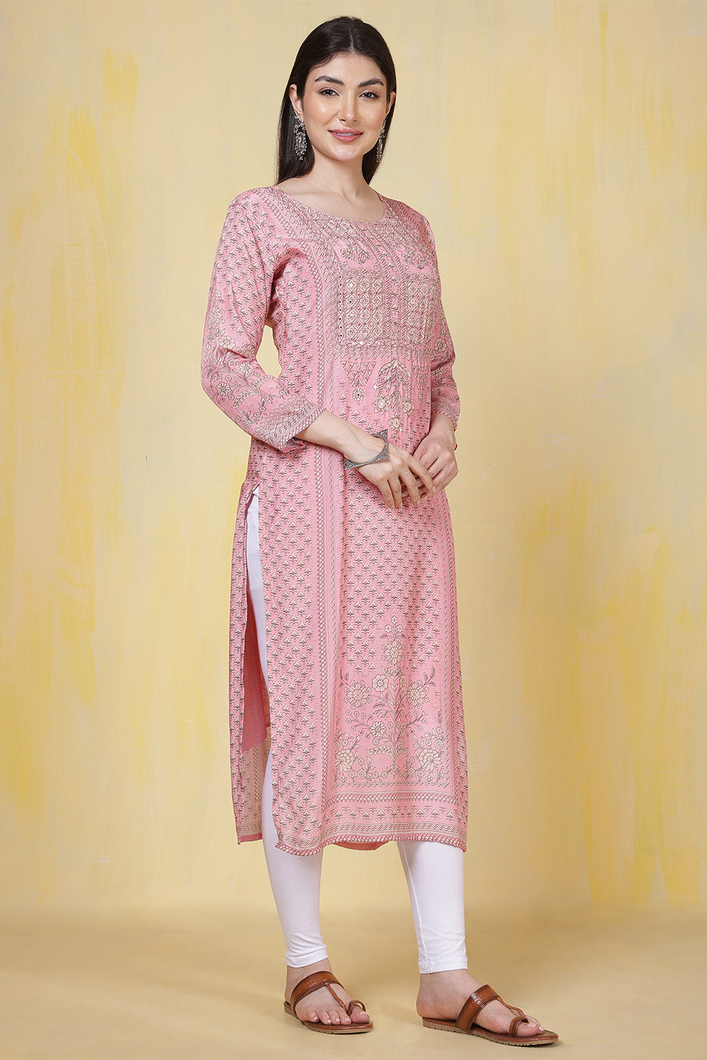 Pink Cotton Silk Printed Kurti