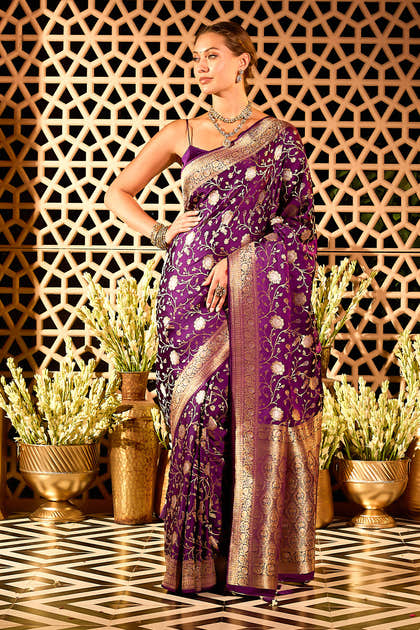 Purple Banarasi Katan Silk Saree