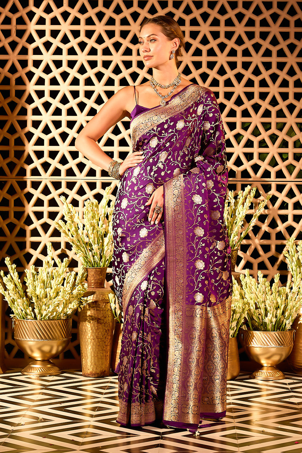Purple Banarasi Katan Silk Saree