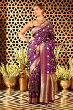 Purple Banarasi Katan Silk Saree