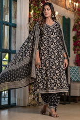 Black Color Cotton Printed Suit