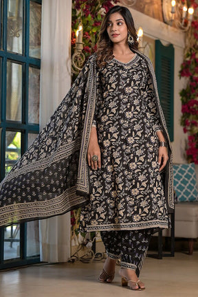Black Color Cotton Printed Suit