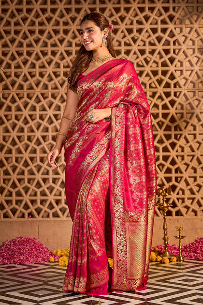 Rani Mulerry Silk Resham And Zari Woven Saree