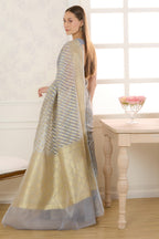 Grey Metalic Tissue Zari Woven Saree