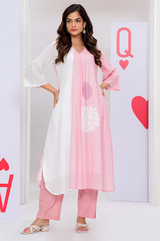 Pink Cotton Printed Kurta Set