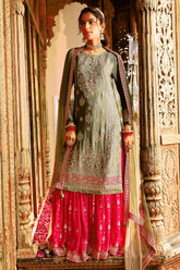 Olive Green Georgette Embroidered Suit with Gharara