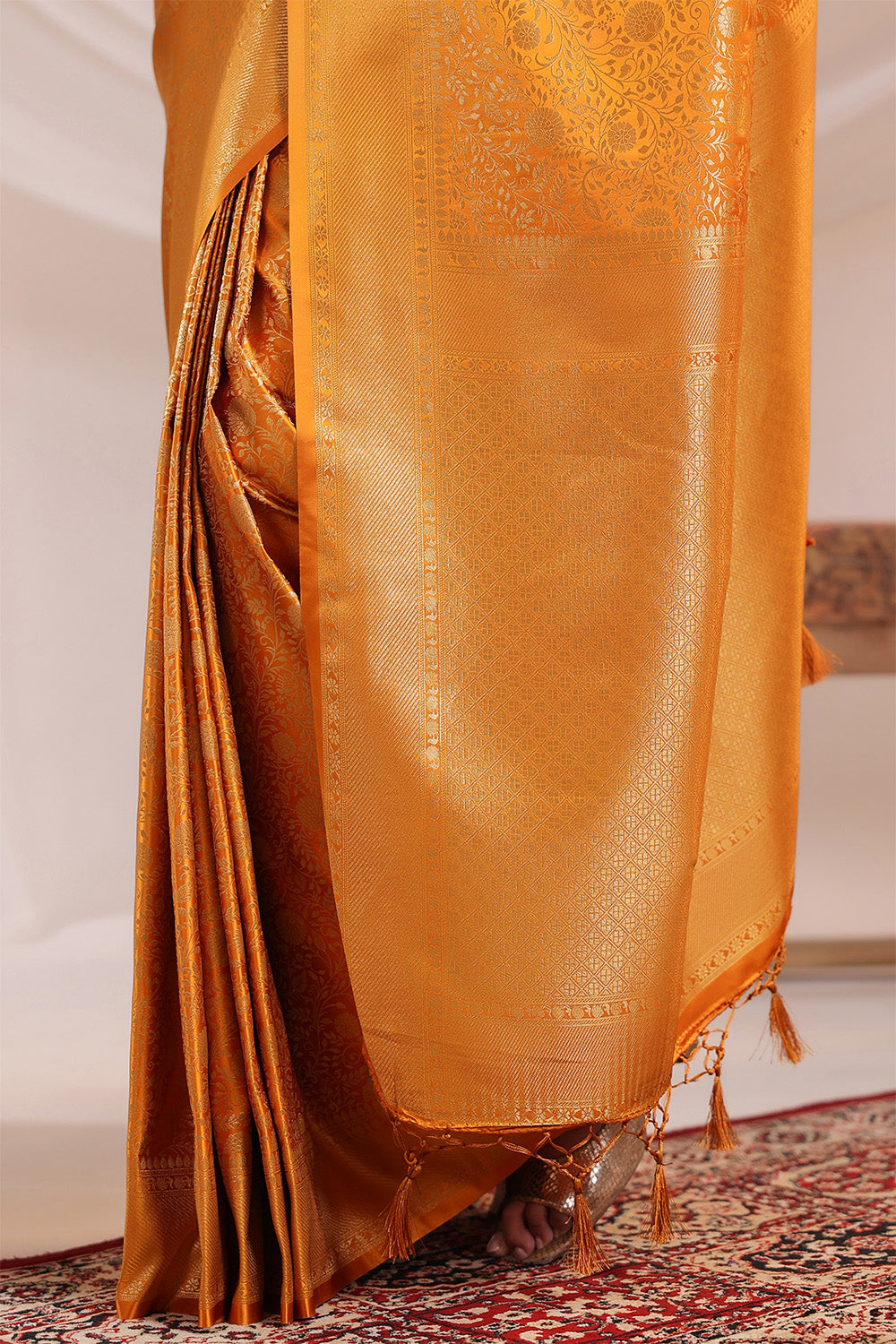 Yellow Silk Zari Floral Zaal Woven Saree