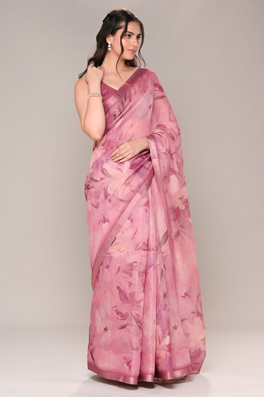 Mauve Color Organza Cotton Printed Saree
