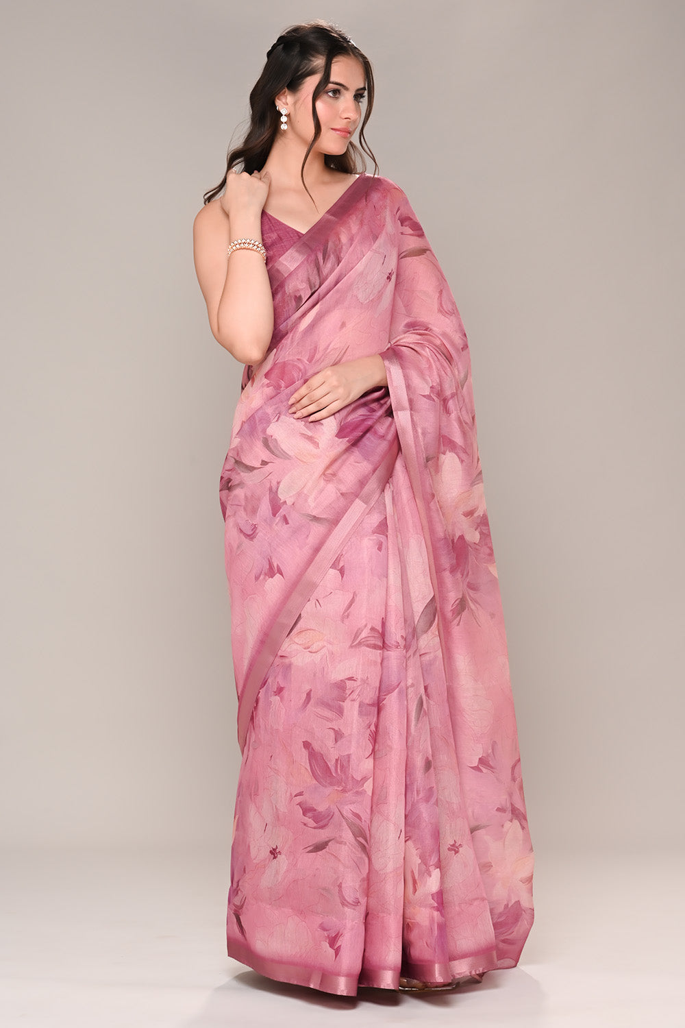 Mauve Color Organza Cotton Printed Saree