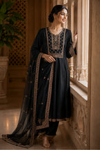 Black Crepe Silk Zari and Sequins Embroidered Anarkali Suit