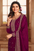 Magenta Color Embroidered Silk Unstitched Suit Fabric