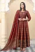 Maroon Silk Printed Anarkali Suit