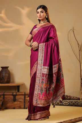 Dark Scarlet Soft Silk Kalamkari Woven Saree