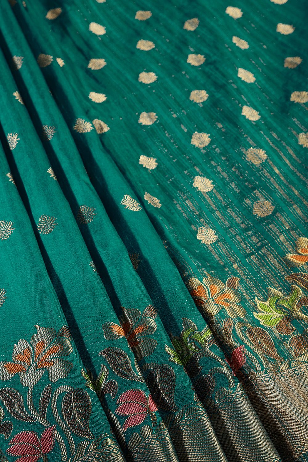 Teal Blue Color Silk Resham & Zari Woven Saree