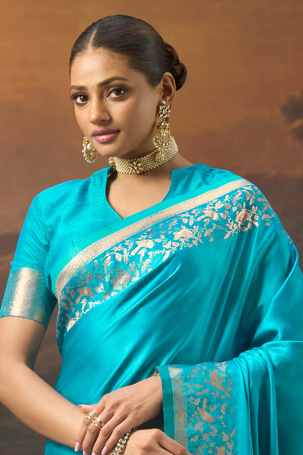 Pacific Blue Woven Mulberry Silk Saree