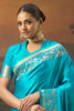 Pacific Blue Woven Mulberry Silk Saree