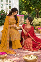 Mustard Floral Embroidered Georgette Unstitched Suit Material