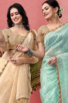 Beige Colour Organza Saree with Readymade Blouse