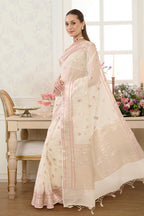 Cream Zari & Resham Woven Tissue Silk Saree