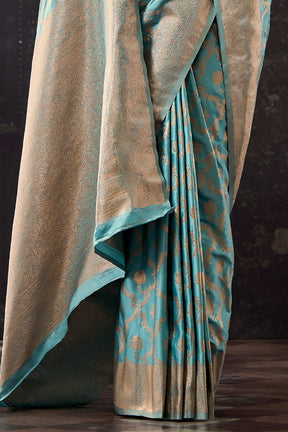 Light Turquoise Katan Silk Banarasi Woven Saree
