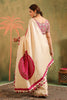 Cream Pure Tussar Zari And Gota-Patti Embroidered Saree