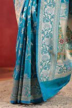 Teal Blue Banarasi Silk Woven Saree
