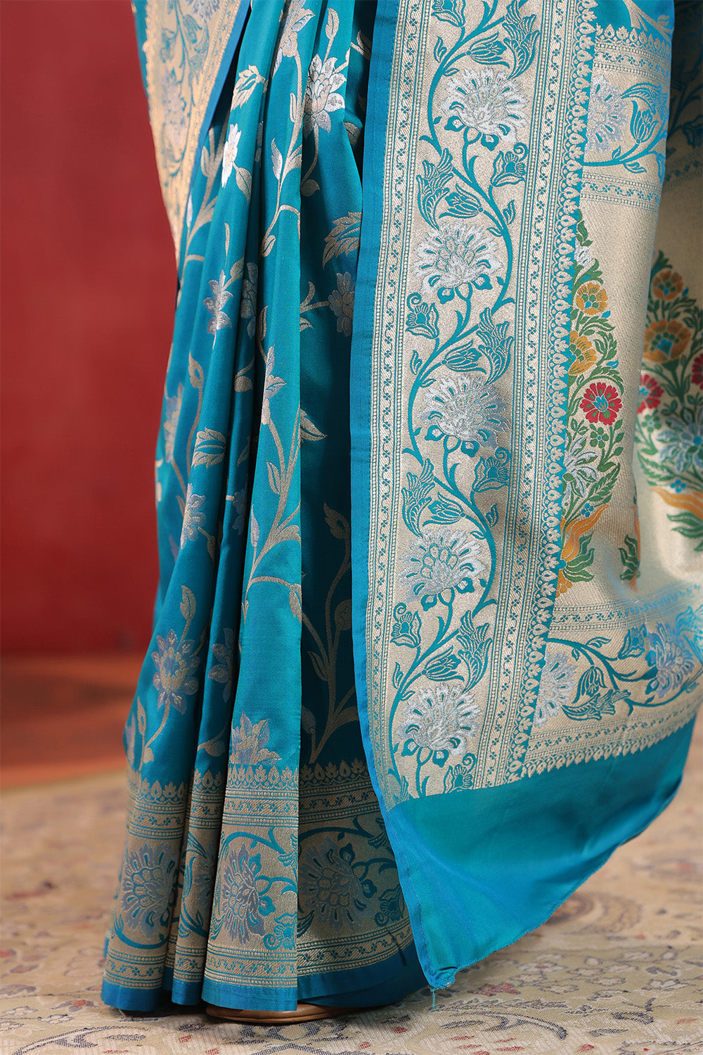 Teal Blue Banarasi Silk Woven Saree
