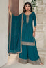 Teal Crepe Silk Zari Embroidered Suit With Embroidered Palazzo