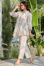 Cream Cotton Resham Embroidered Co-ord Set