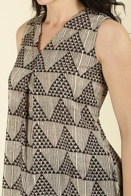 Black & Beige Cotton Printed Kurta With Palazzo