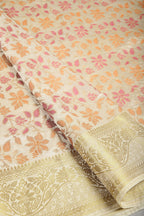 Pearl & Cream Color Tussar Woven Silk Saree