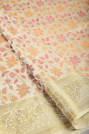 Pearl & Cream Color Tussar Woven Silk Saree