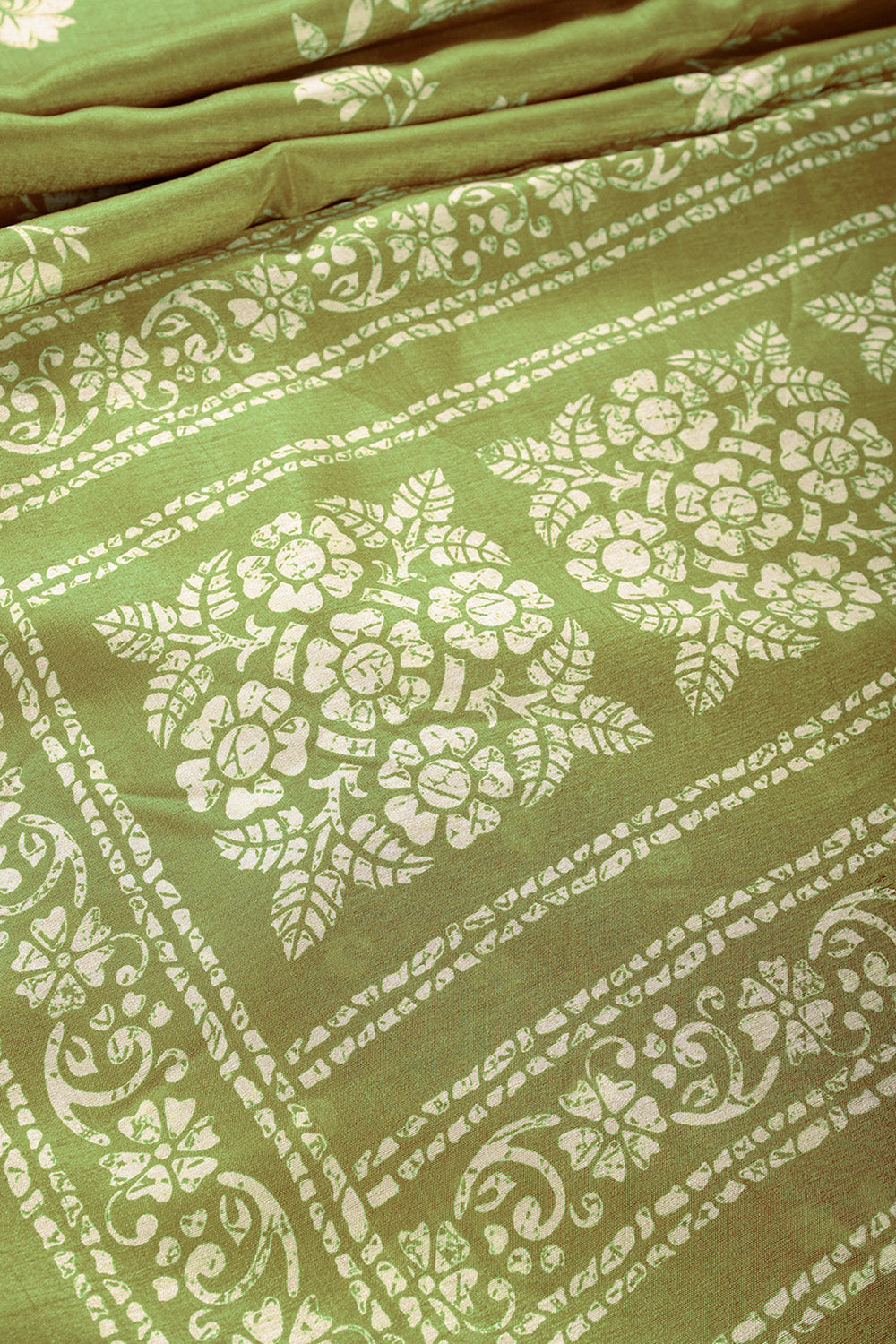 Green Color Cotton Silk Block Printed Saree