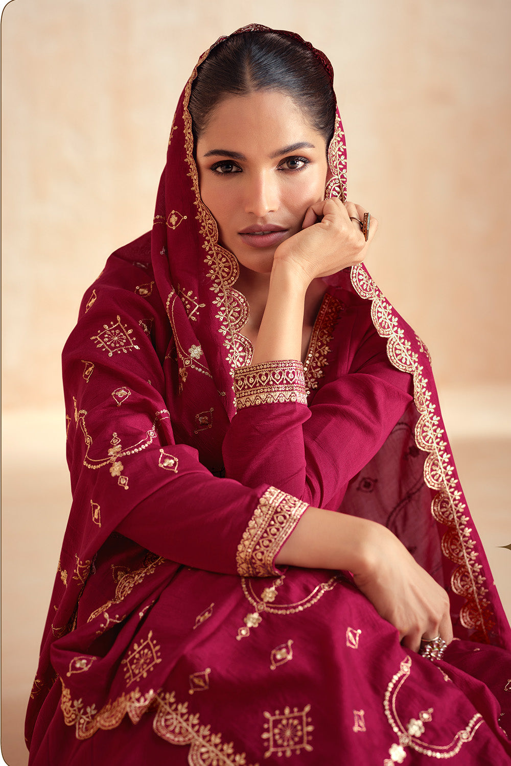 Maroon Color Silk Embroidered Anarkali Suit