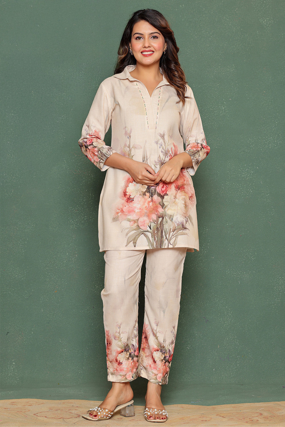 Cream Color  Khadi Cotton Printed Co-Ord Set