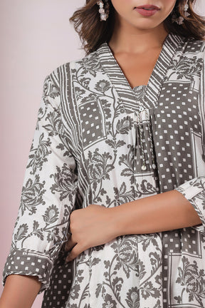 Grey & Cream Color Cotton Printed Co_ord Set