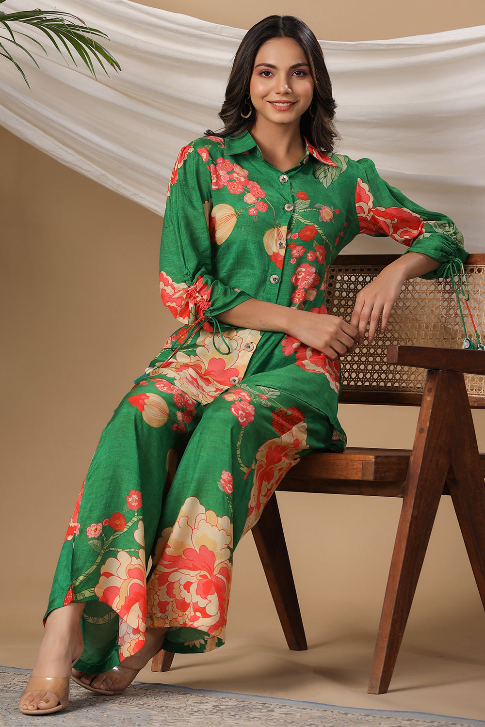 Green Color Muslin Printed Co-Ord Set