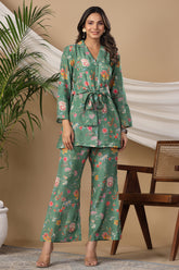 Green Colour Cotton Printed Co-Ord Set