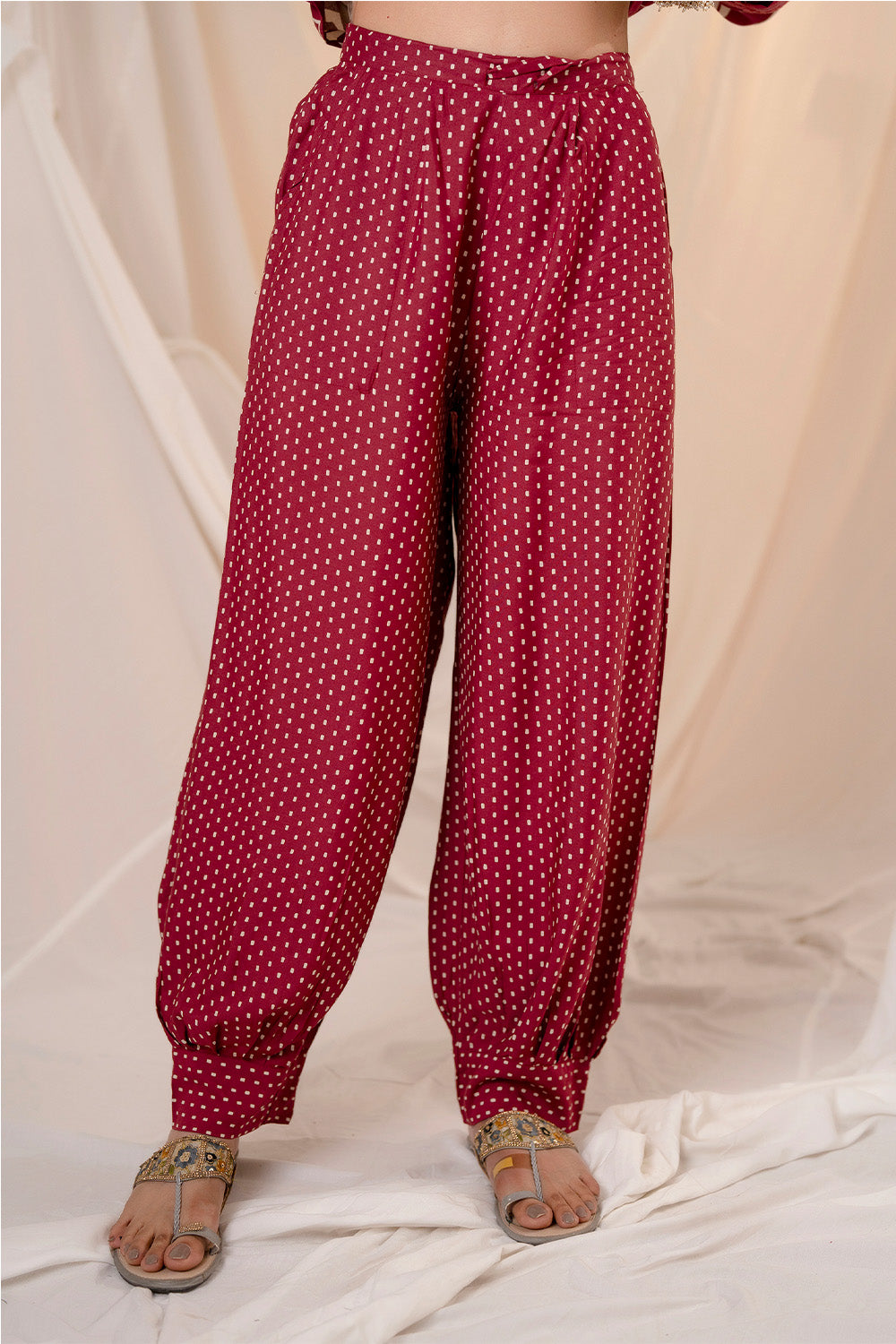 Deep Carmine Printed Rayon Long Kurta Set