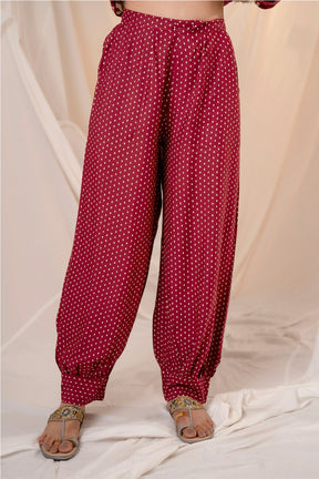 Deep Carmine Printed Rayon Long Kurta Set