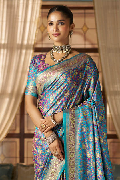 Blue Color Minakari Woven Silk Saree