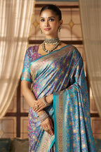 Blue Color Minakari Woven Silk Saree