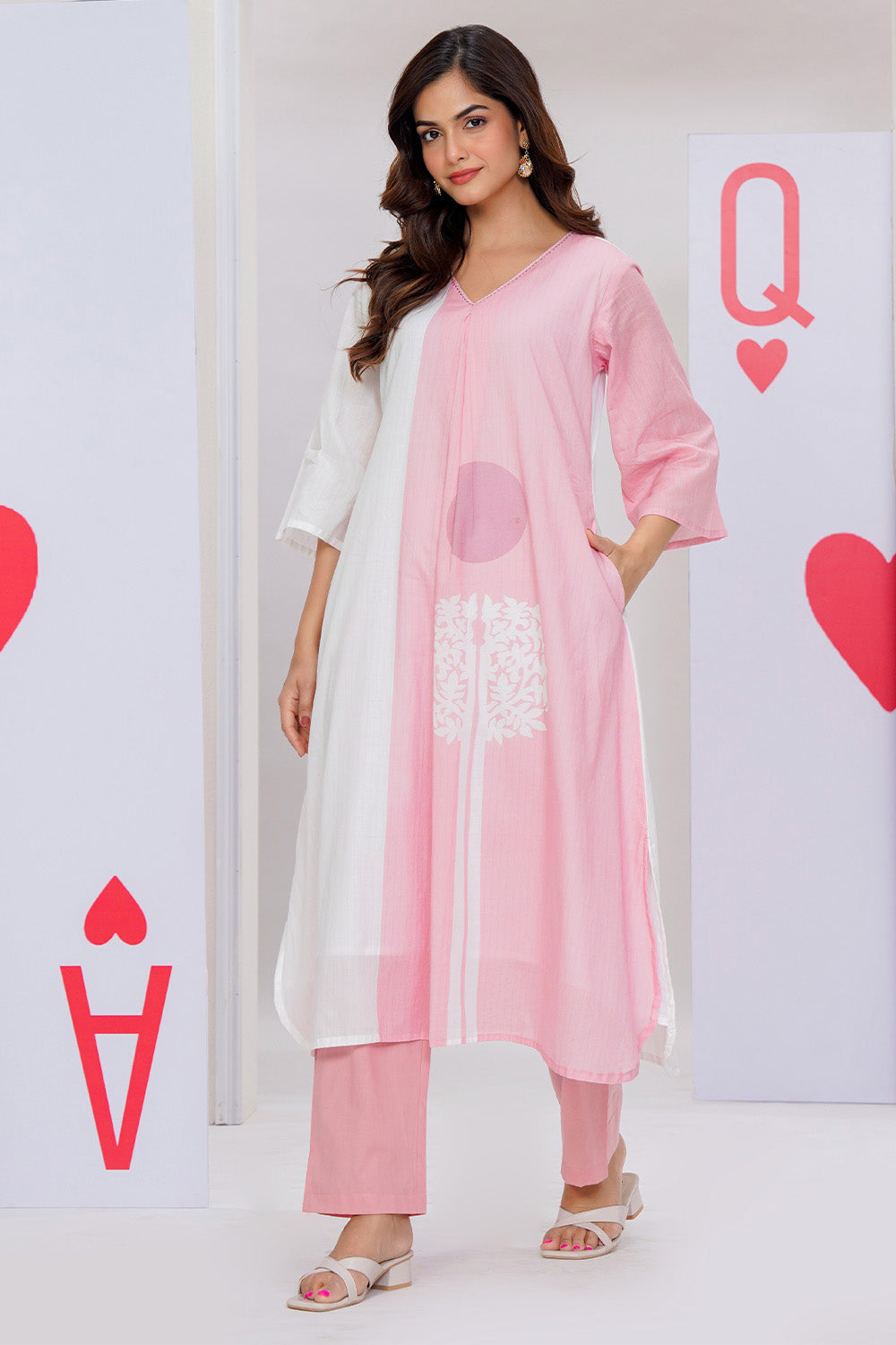 Pink Cotton Printed Kurta Set
