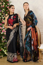 Black Abstract Printed Jacquard Silk Saree