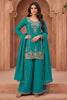 Teal Crepe Silk Cut-Dana Embroidered Suit With Embroidered Palazzo