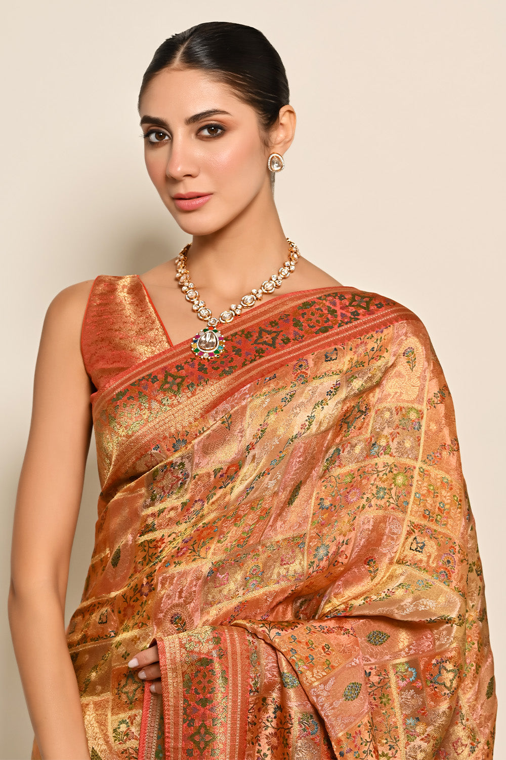 Peach Colour Banarasi Woven Silk Saree