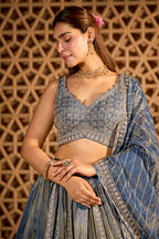 Blue Tissue Silk Embroidered Lehanga
